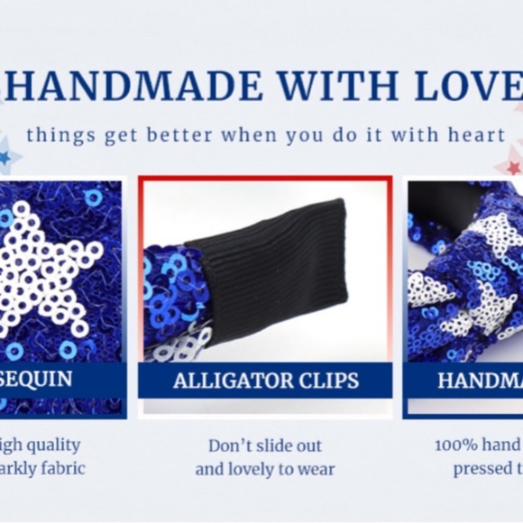 Knotted Headbands Sequins Hair Access. 2Pk 4th of July Glitter Sparkly Bling NIP - Picture 11 of 13